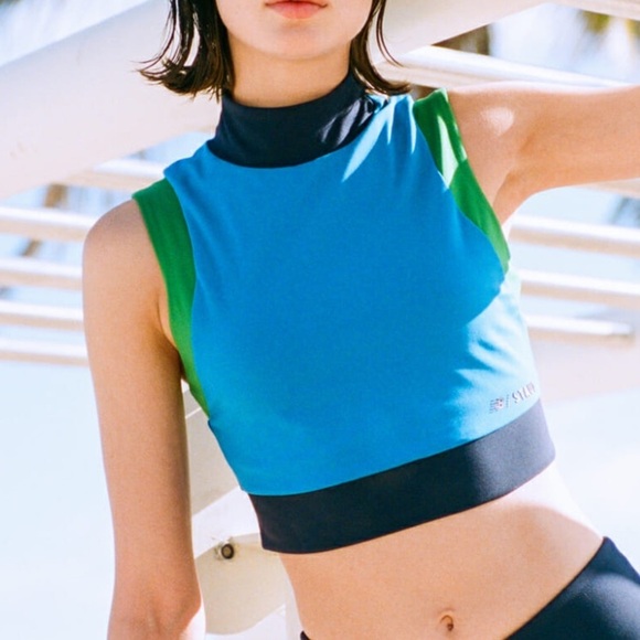 STAUD Tops - STAUD Color Block Blue and Green Crop Top